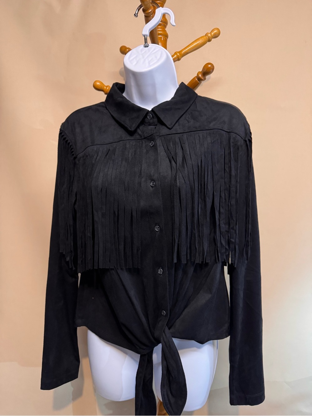 Women’s Idyllwind Faux Suede Black Fringed Button Up Western Shirt Size Large